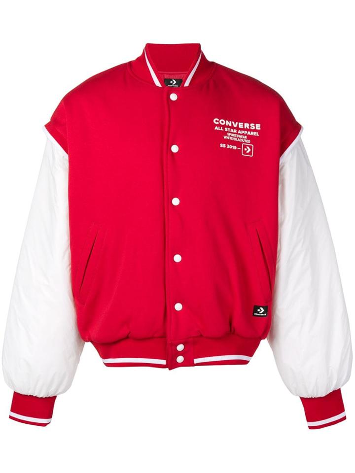 Converse Logo Print Bomber Jacket - Red