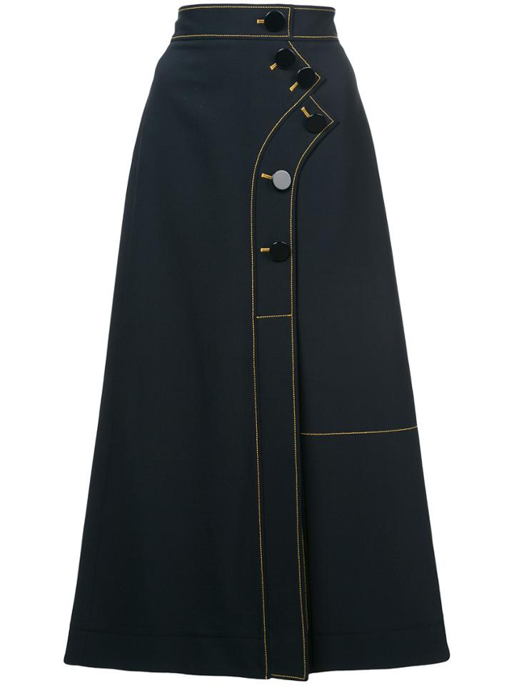 Ellery Contrast Stitch Button Skirt - Black