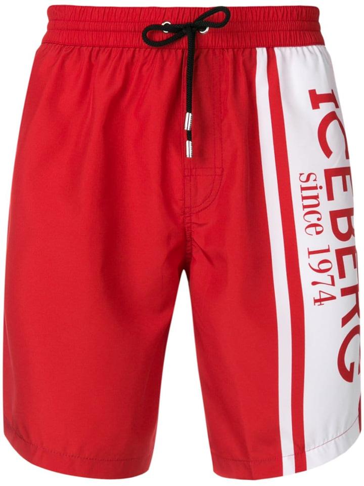 Iceberg Logo Print Swim Shorts - Red