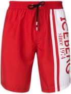 Iceberg Logo Print Swim Shorts - Red