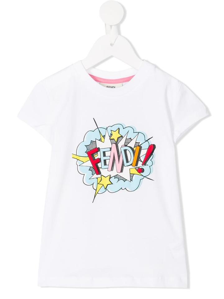 Fendi Kids Exploding Logo Print T-shirt, Girl's, Size: 12 Yrs, White