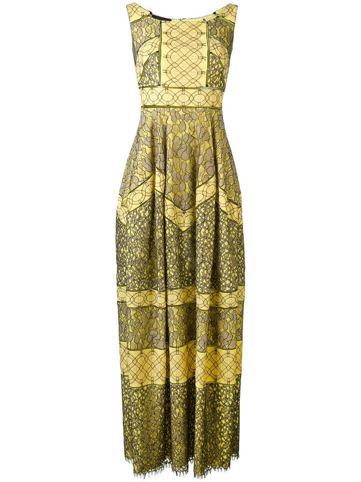 Talbot Runhof - Patterned Maxi Shift Dress - Women - Cotton/polyamide/polyester/viscose - 34, Yellow/orange, Cotton/polyamide/polyester/viscose