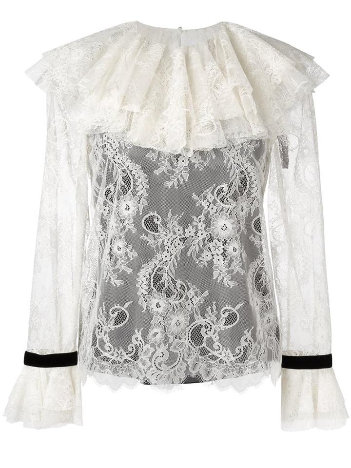 Philosophy Di Lorenzo Serafini Lace Ruffle Front Blouse, Women's, Size: 38, White, Polyamide/polyester