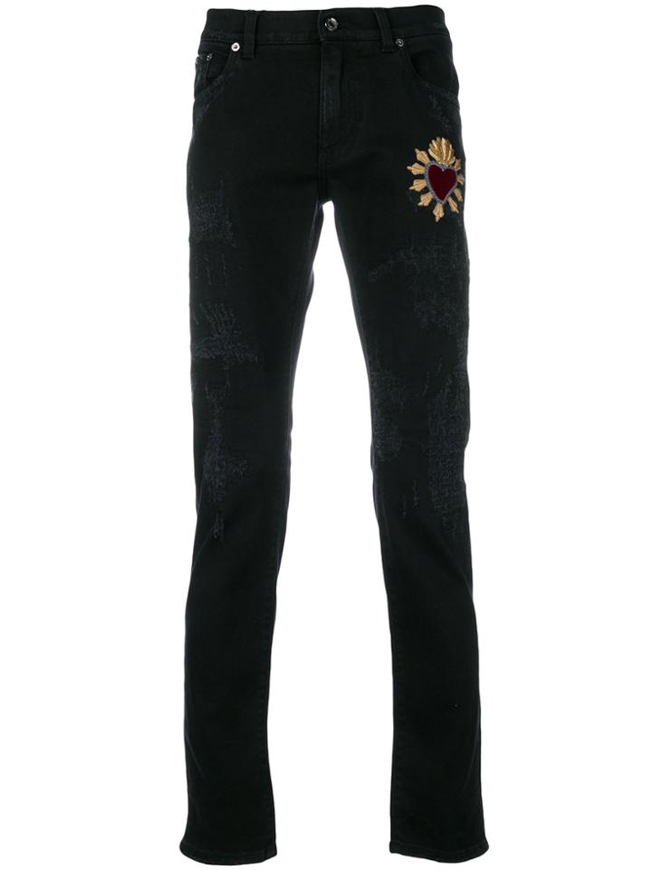 Dolce & Gabbana Sacred Heart Patch Jeans - Black