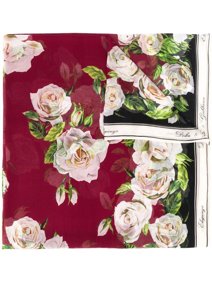 Dolce & Gabbana Rose Printed Silk Foulard - Red