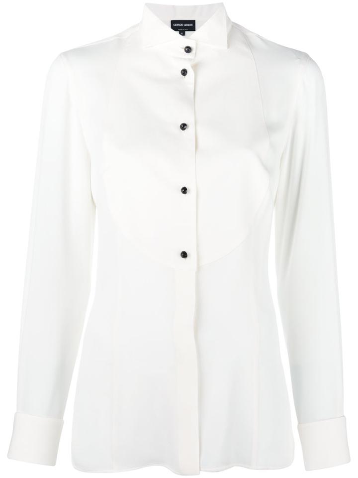 Giorgio Armani Bib Blouse, Women's, Size: 42, White, Silk