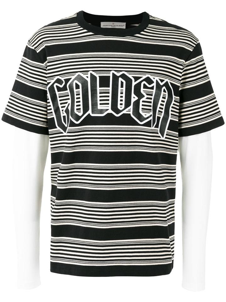 Golden Goose Deluxe Brand Layered Stripe T-shirt, Men's, Size: Xs, Black, Cotton/linen/flax