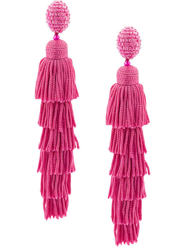 Oscar De La Renta Multi Tiered Tassel Earrings - Pink & Purple