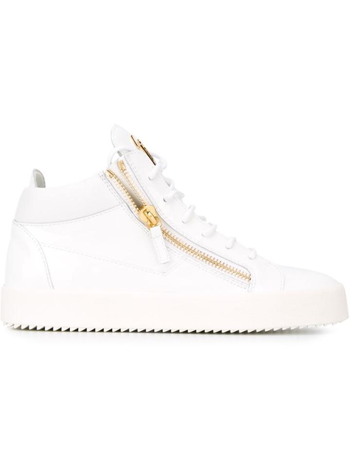 Giuseppe Zanotti Design Kriss Mid-top Sneakers, Women's, Size: 36, White, Rubber/patent Leather/leather