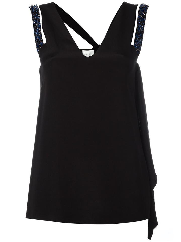 3.1 Phillip Lim Embellished Strap Satin Top, Women's, Size: 6, Black, Silk