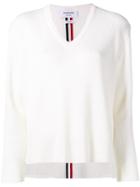 Thom Browne Waffle Knit V-neck Sweater - White