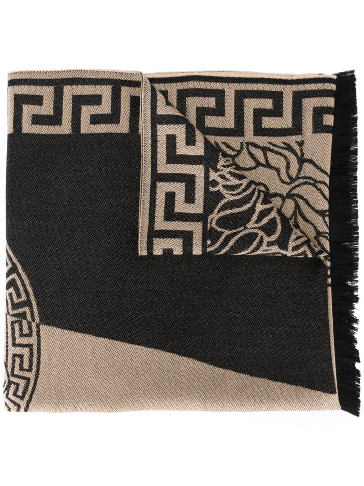Versace Two-tone Medusa Scarf, Men's, Black, Wool