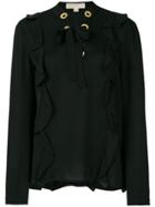 Michael Michael Kors Lace-up Front Ruffle Blouse - Black