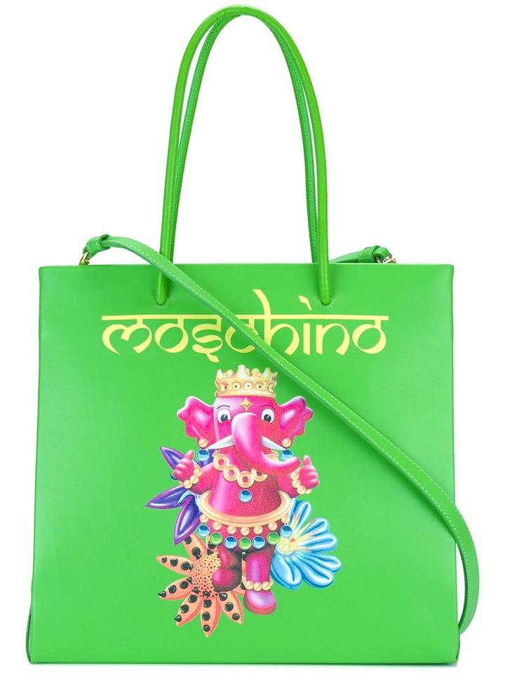 Moschino Jewelled Elephant Tote, Women's, Green, Calf Leather