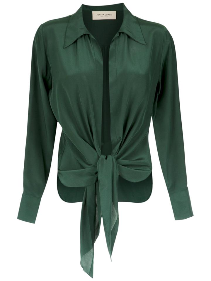 Adriana Degreas Front Tie Silk Shirt - Green