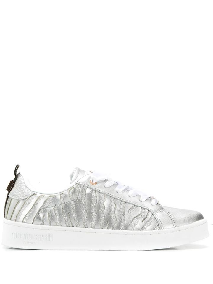 Roberto Cavalli Metallic Tiger Sneakers - Silver