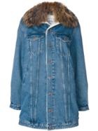 Forte Couture Fur Detail Elongated Denim Jacket - Blue