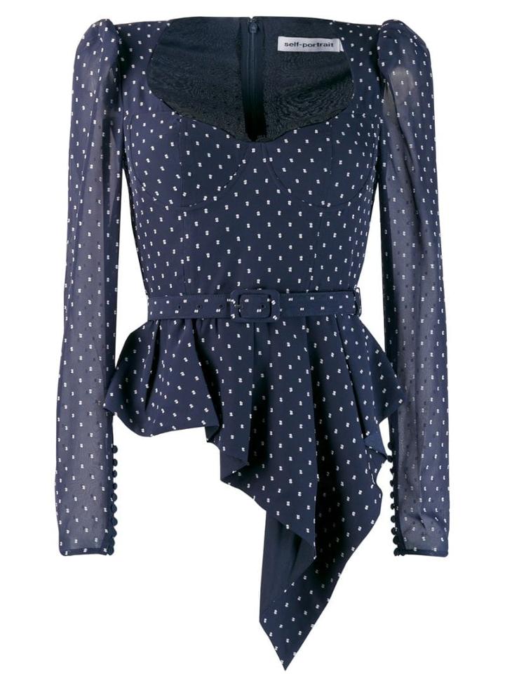 Self-portrait Polka Dot Peplum Blouse - Blue