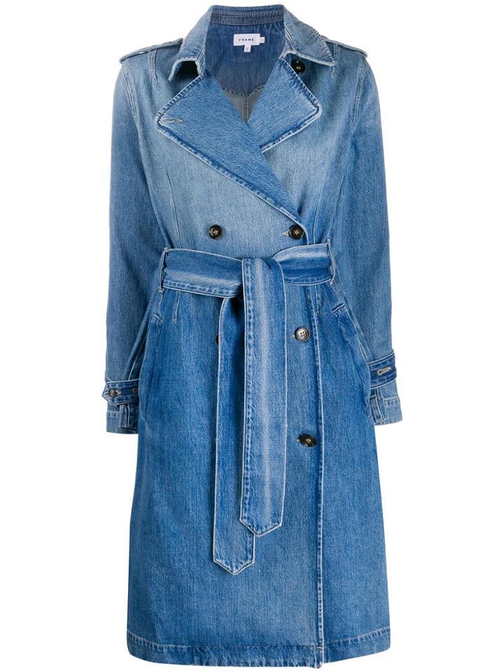 Frame Double Breasted Denim Midi Coat - Blue