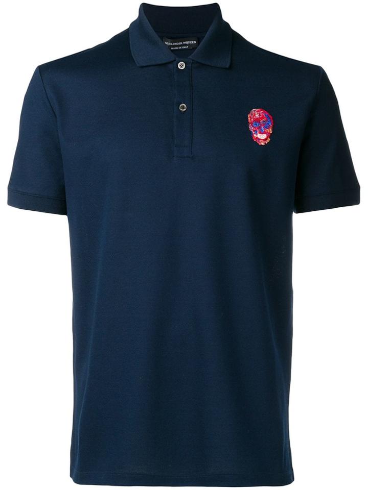 Alexander Mcqueen Embroidered Skull Polo Shirt - Blue