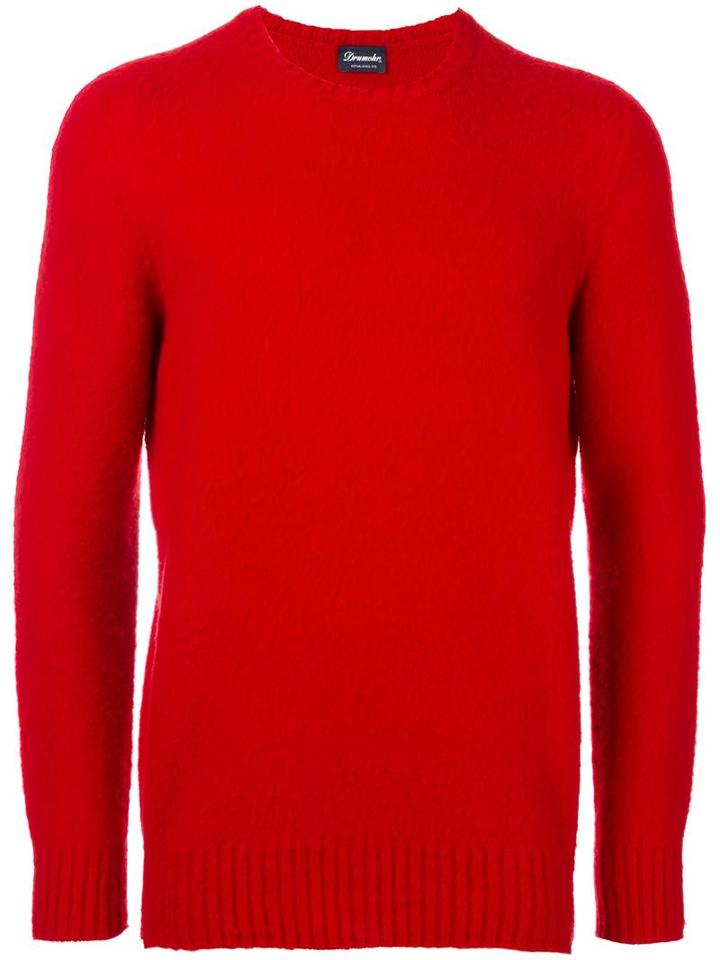 Drumohr Round Neck Jumper, Men's, Size: 48, Red, Lambs Wool