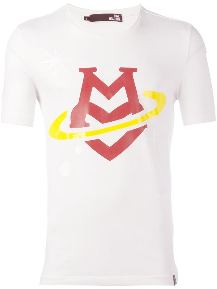 Love Moschino Logo Print T-shirt, Men's, Size: Small, White, Cotton/spandex/elastane