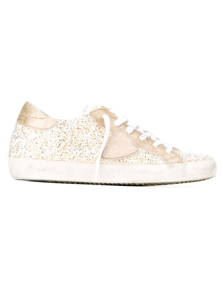 Philippe Model Glitter Low-top Sneakers, Women's, Size: 40, Nude/neutrals, Leather/rubber/pvc