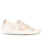 Philippe Model Glitter Low-top Sneakers, Women's, Size: 40, Nude/neutrals, Leather/rubber/pvc