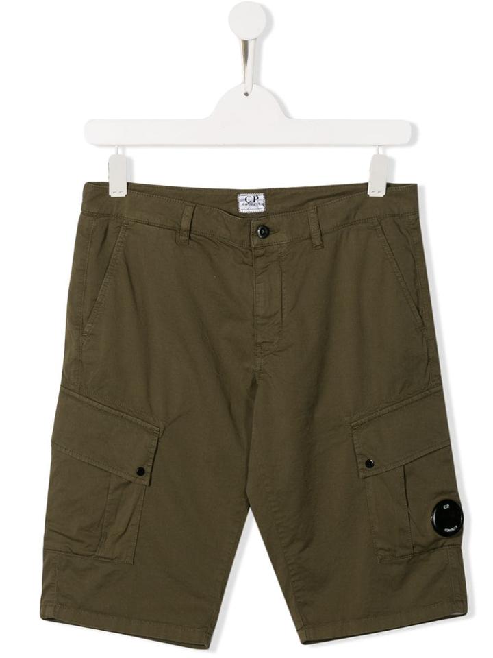 Cp Company Kids Teen Logo Slim-fit Shorts - Green