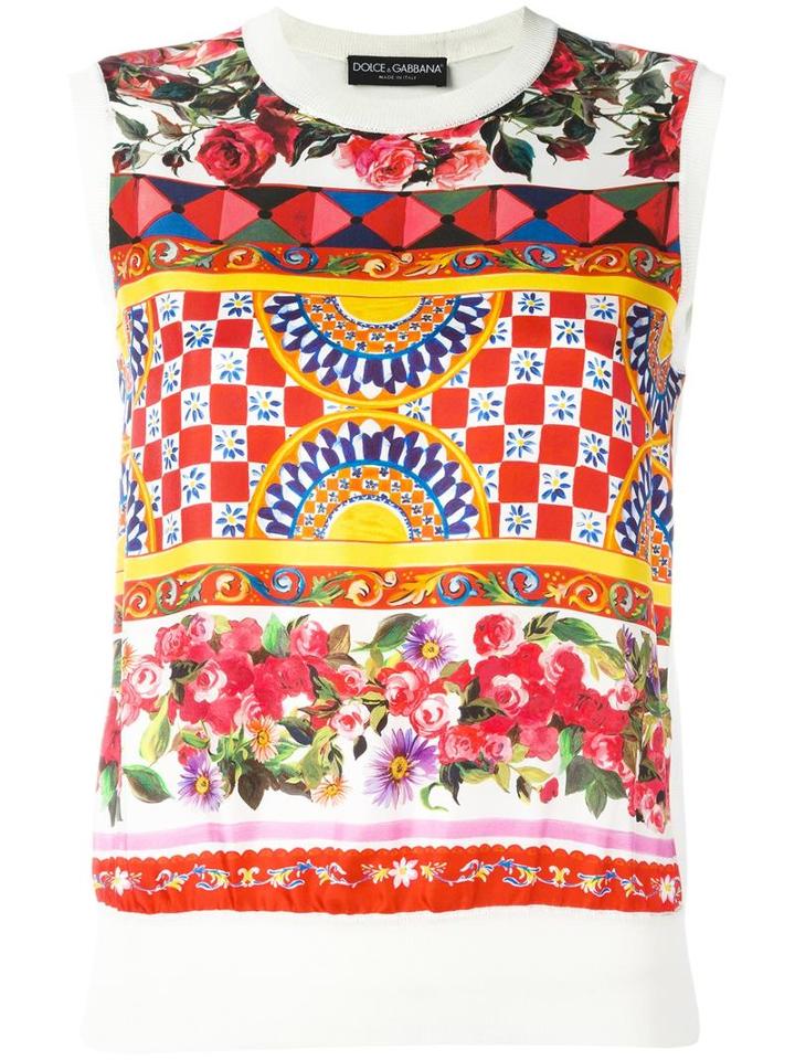 Dolce & Gabbana Mambo Print Tank Top, Women's, Size: 40, Pink, Silk
