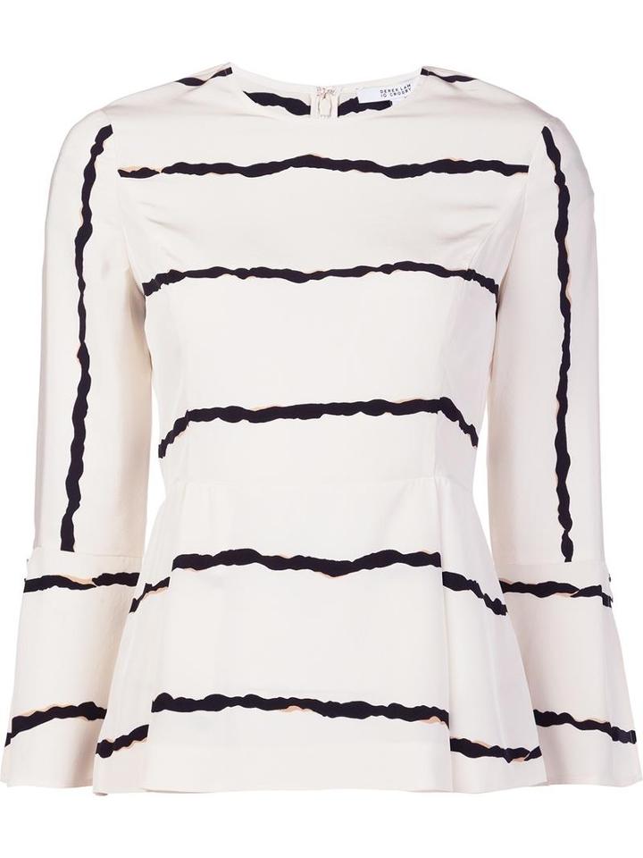 Derek Lam 10 Crosby Striped Bell Sleeve Blouse, Women's, Size: 4, White, Silk