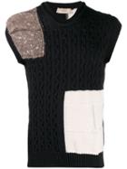 Maison Flaneur Patchwork Cable Knit Sweater - Black