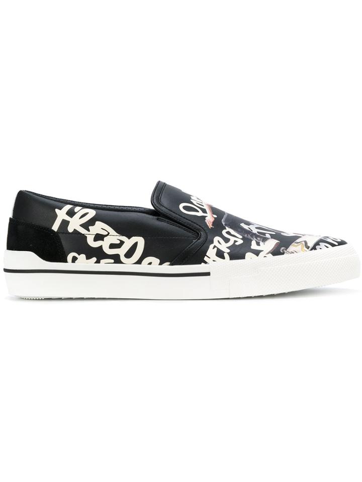 Versace Printed Slip-on Sneakers - Black