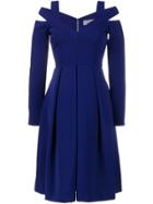 Preen By Thornton Bregazzi Cold-shoulder Pleated Dress - Blue
