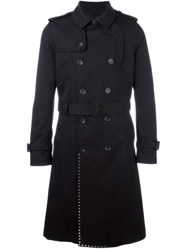 Valentino 'rockstud' Trench Coat, Men's, Size: 52, Black, Cotton/linen/flax/lyocell