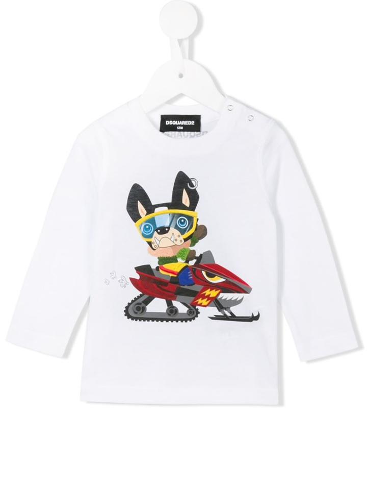 Dsquared2 Kids - Snowmobiling Dog Print T-shirt - Kids - Cotton - 6 Mth, Infant Boy's, White
