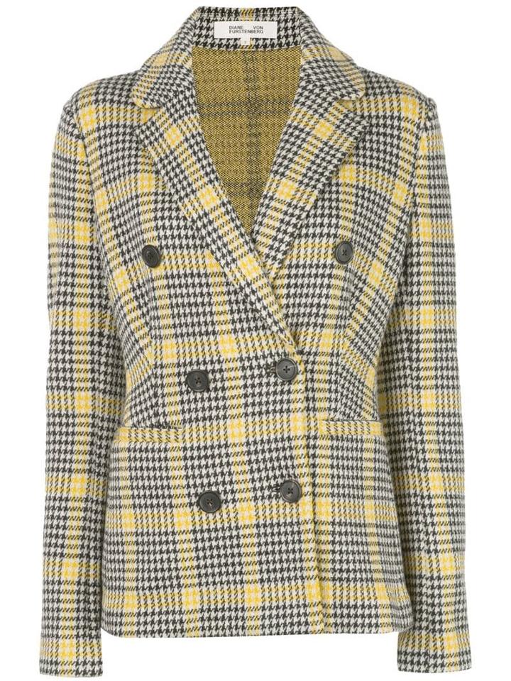 Diane Von Furstenberg Houndstooth Tartan Blazer - Black