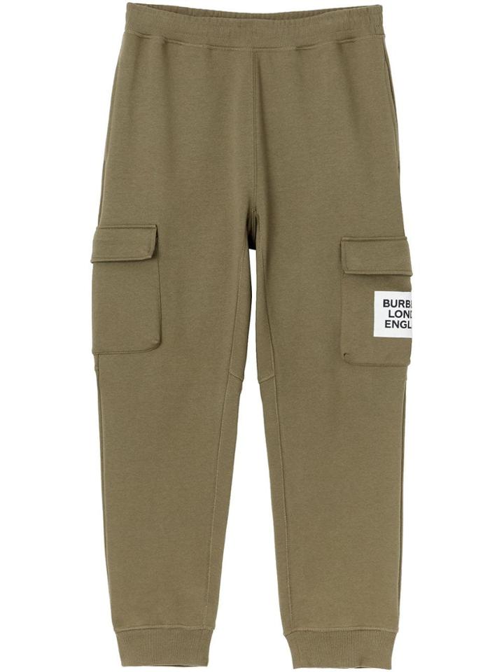 Burberry Logo Print Cotton Trackpants - Green