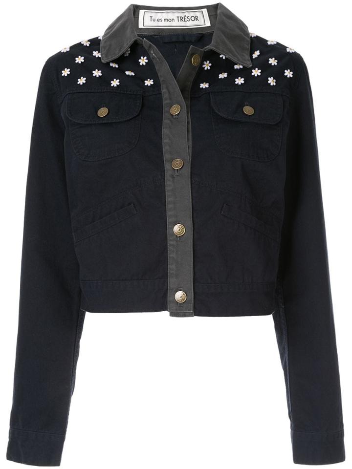 Tu Es Mon Trésor Flower Beads Short Jacket - Blue
