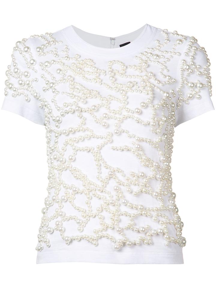 Vera Wang Embroidered Pearls T-shirt, Women's, Size: Xs, White, Cotton/plastic