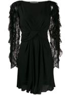 Alberta Ferretti Short Frilled-sleeves Dress - Black