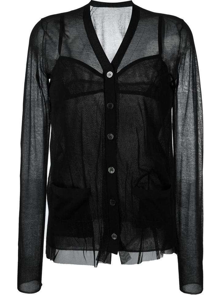 Sacai V-neck Sheer Blouse, Women's, Size: 4, Black, Cotton/nylon/polyester