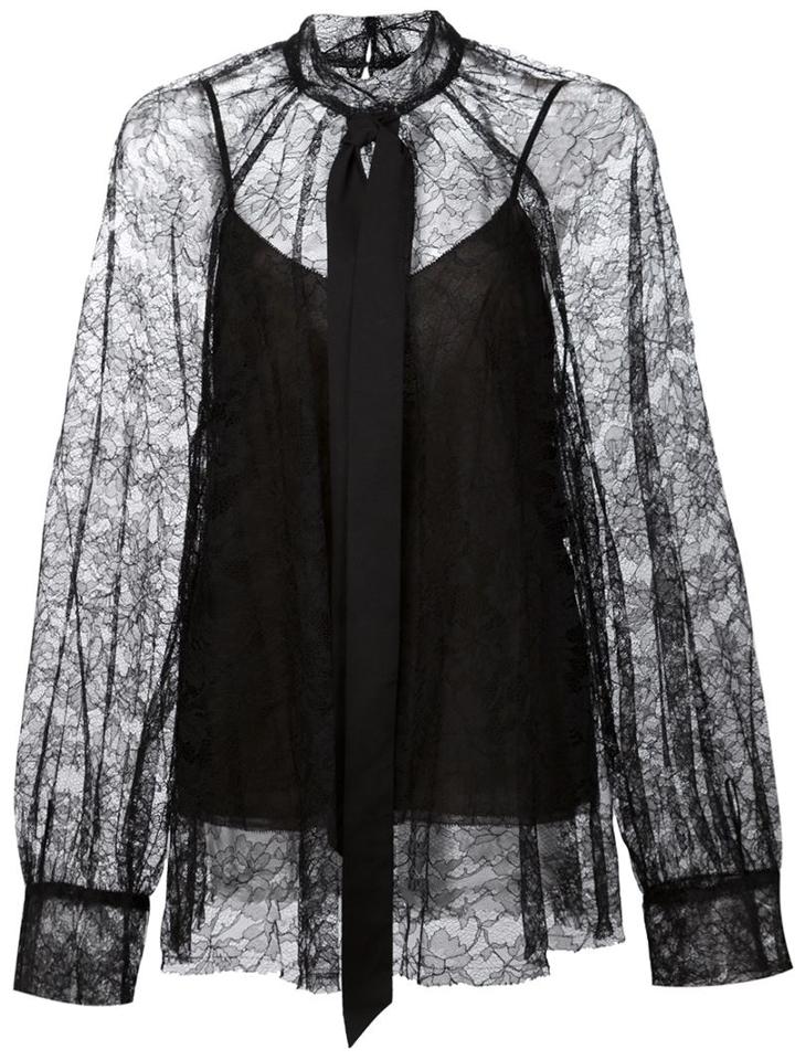 Vera Wang - Rose Lace Blouse - Women - Polyester/viscose - 2, Black, Polyester/viscose