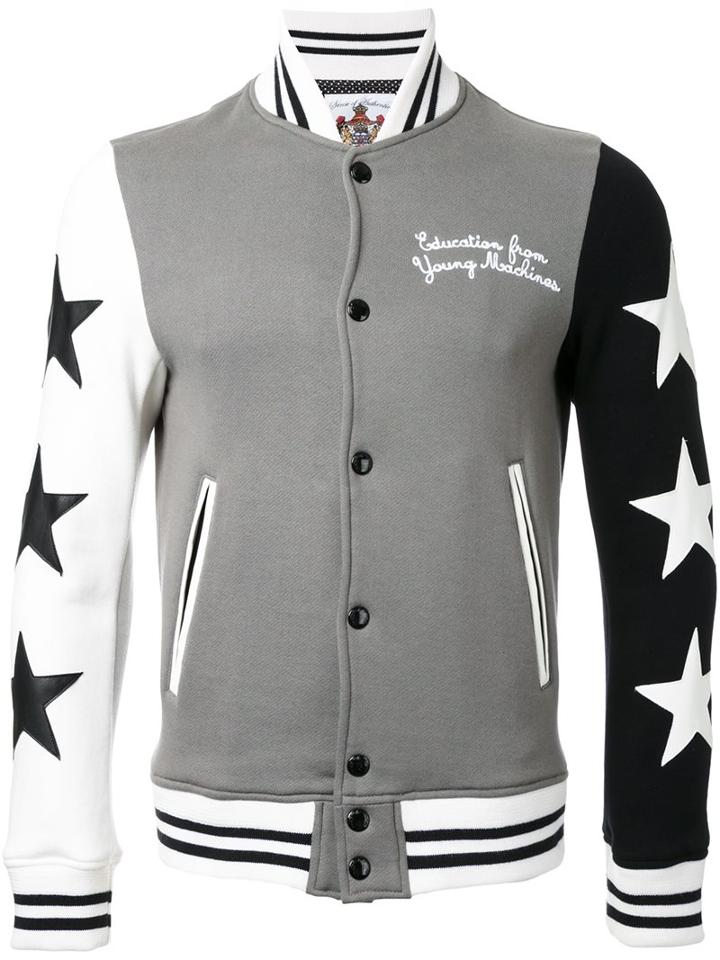 Education From Youngmachines Star Print Bomber Jacket, Men's, Size: 1, Grey, Cotton