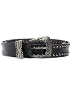 Alberta Ferretti Silver Studded Western Buckle Belt - Black