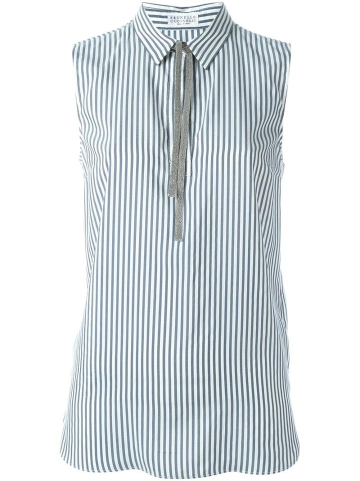 Brunello Cucinelli Striped Classic Collar Tank