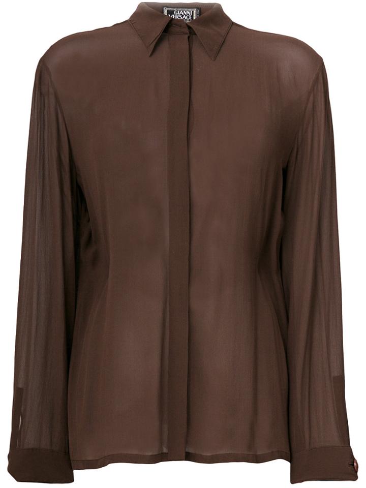 Versace Vintage Concealed Fastening Sheer Shirt - Brown