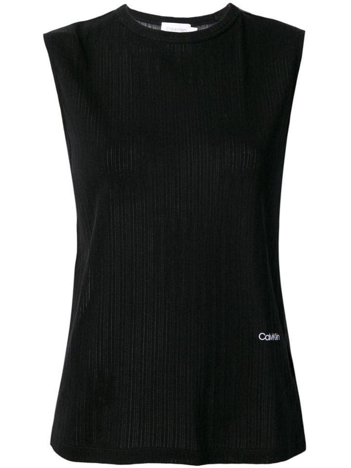 Calvin Klein Logo Sheer Blouse - Black