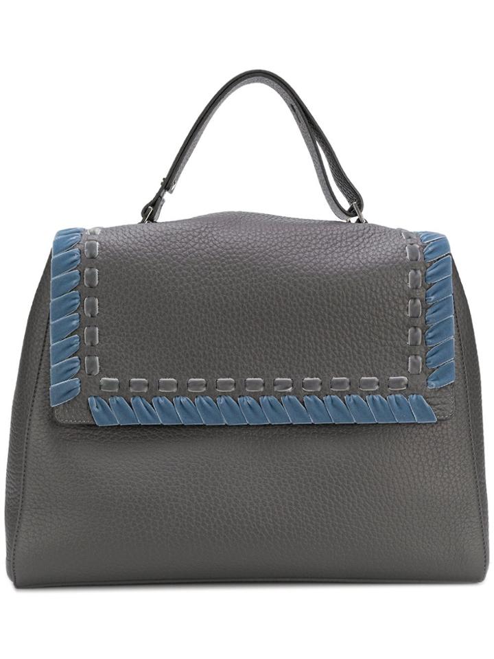 Orciani Ethnic Velvet Detail Tote - Grey