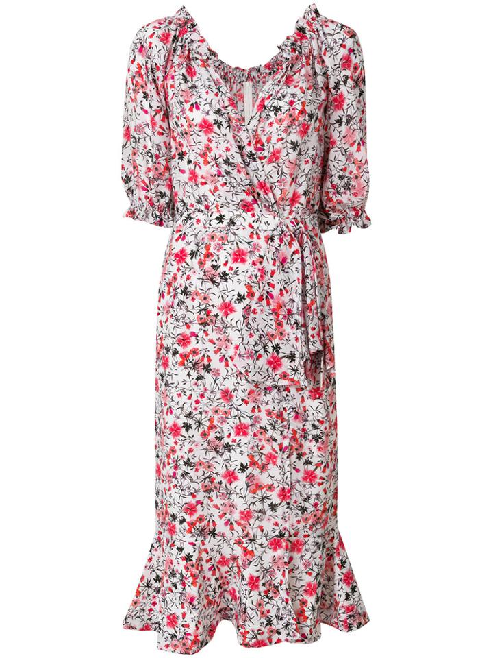 Saloni Floral Print Wrap Style Dress - White